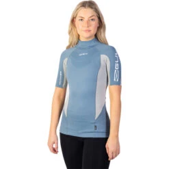 Gul Womens Recore Short Sleeve UV Rashguard -Marine Sports Gear 202320Gul20Womens20Recore20Short20Sleeve20Rashguard20Rg0330 B920Blue20Grey20front201.2000x2000